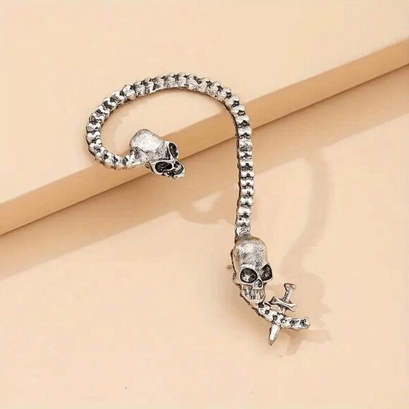 Skull Sword Ear Wrap Jacket Climber Earring - Picture 3 of 6